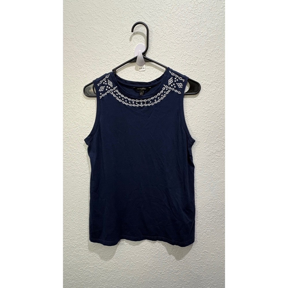 Banana Republic Women's Navy Blue‎ Embroidered Trim Sleeveless Small Tank Top